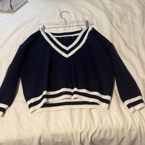 PacSun Navy and White V-Neck Sweater